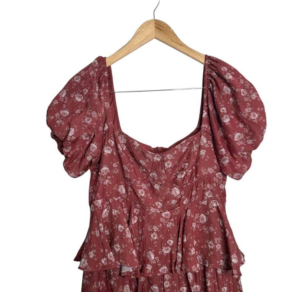 Altar'd State Brynn Boho Floral Apple Butter Tiered Mini Dress Women’s Sz Large - Picture 4 of 11
